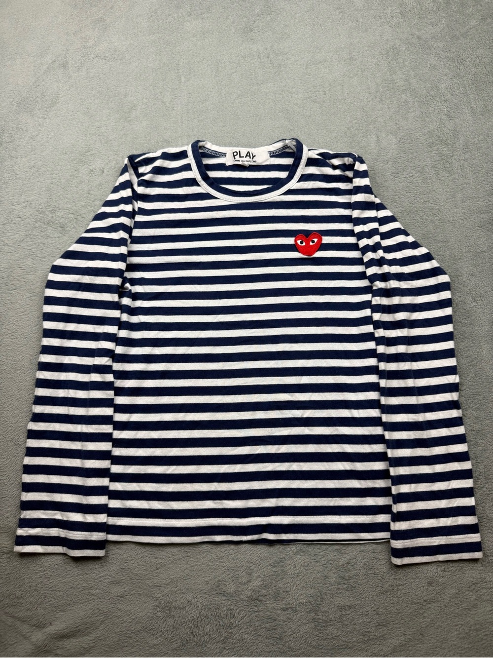 PLAY Comme Des Garçons White And Navy Striped Longsleeve Shirt Size Medium